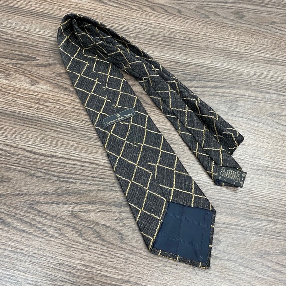 Ermenegildo Zegna Grey w/ Gold Plaid Cashmere Tie - Picture 2 of 5